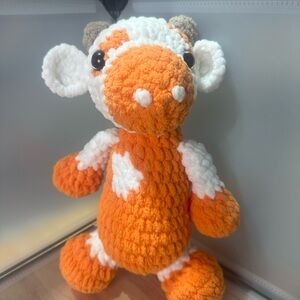 Handmade Crochet Orange and White Plush Cow Toy